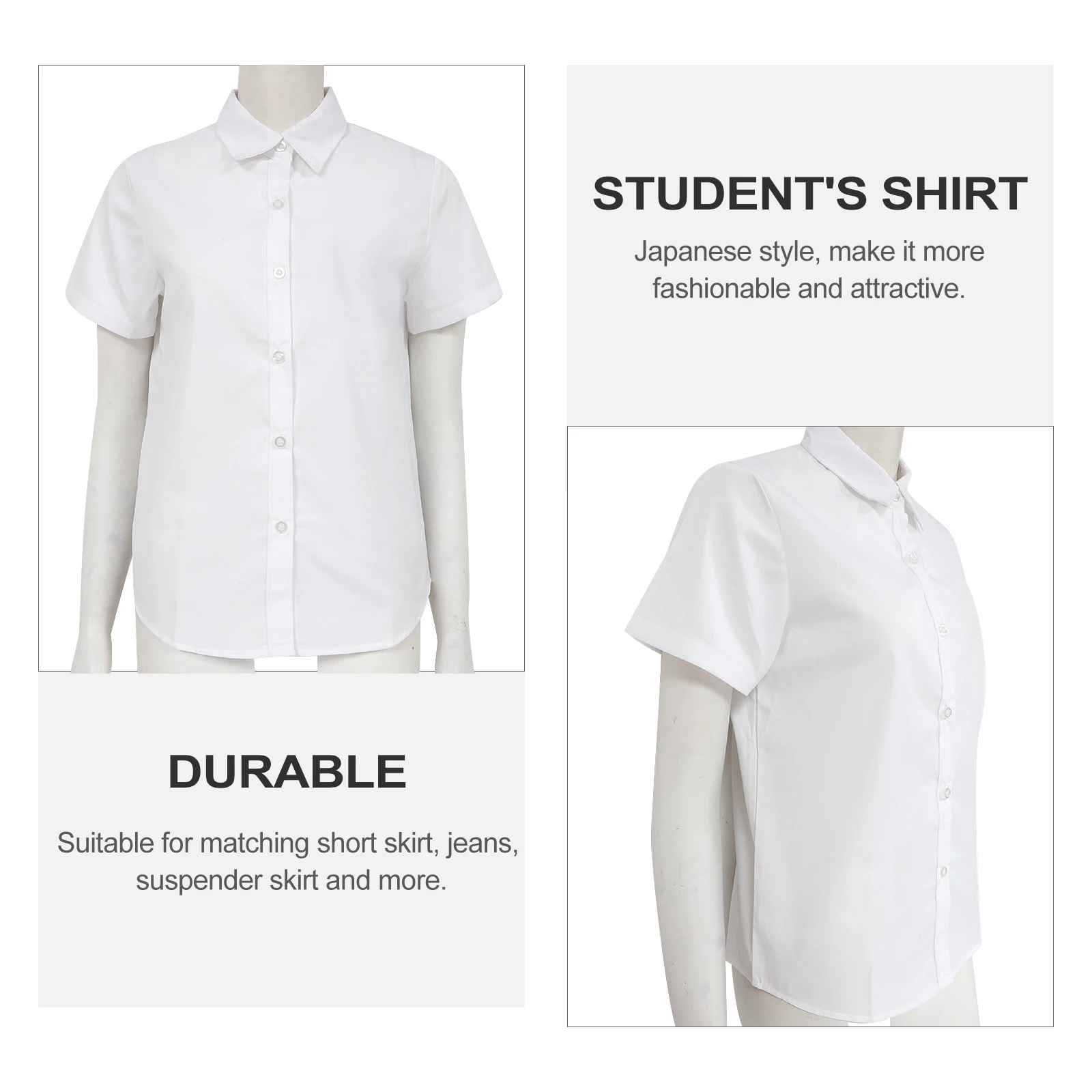 

White Short Sleeve Japanese Style Shirt for Student Uniform Fashionable Breathable Material School Outfit