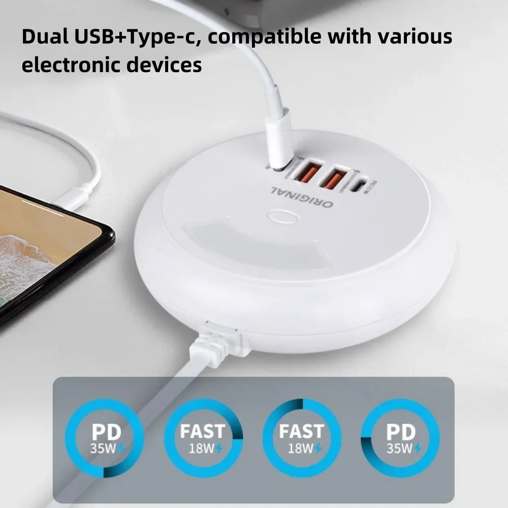 4 Ports USB Multiport Charging Socket 35W Type C Circular Socket Charger With Touch Light USB Power Adapter For iPhone16 Charger