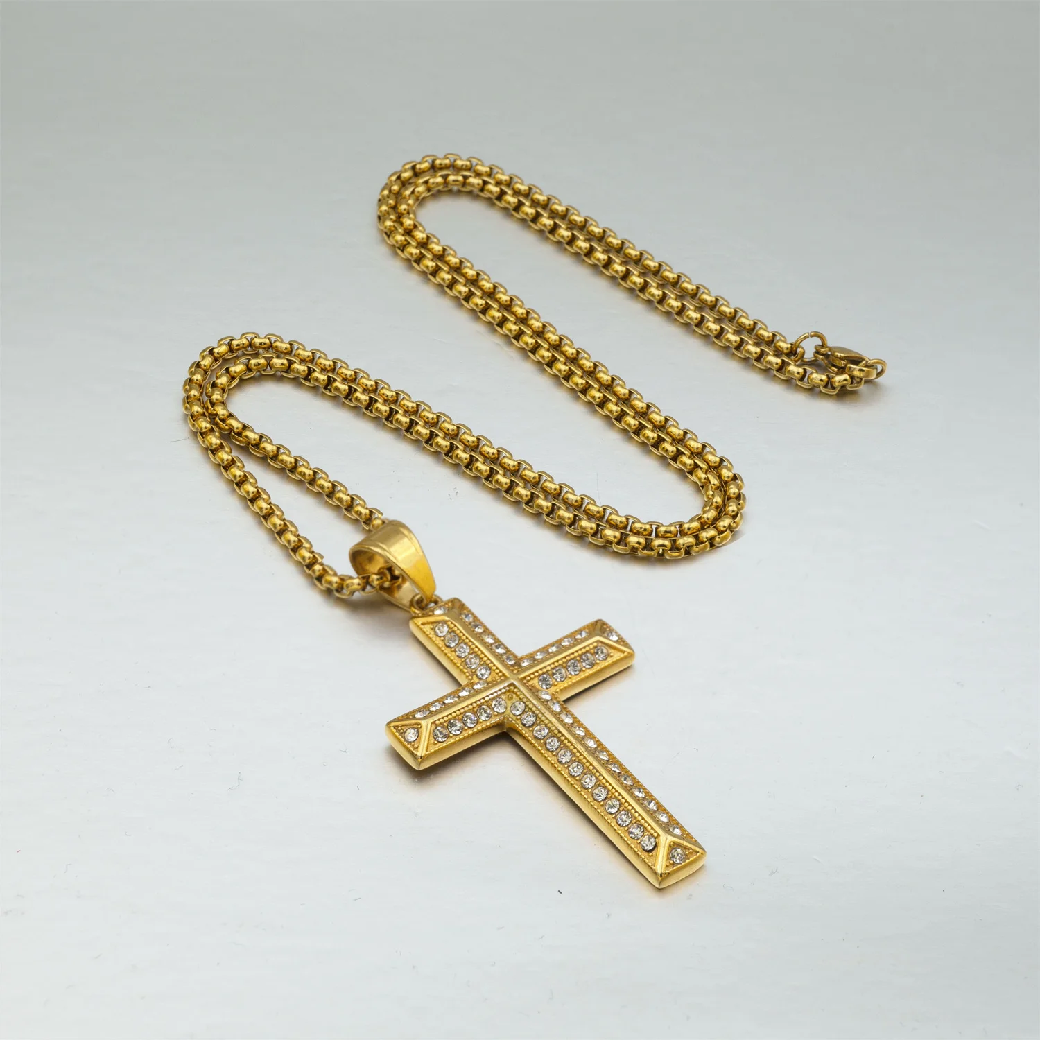 Iced Out Jesus Christ Cross Pendant Dropshipping Gold Color Stainless Steel Christian Amulet Necklace for Men Hip Hop Jewelry