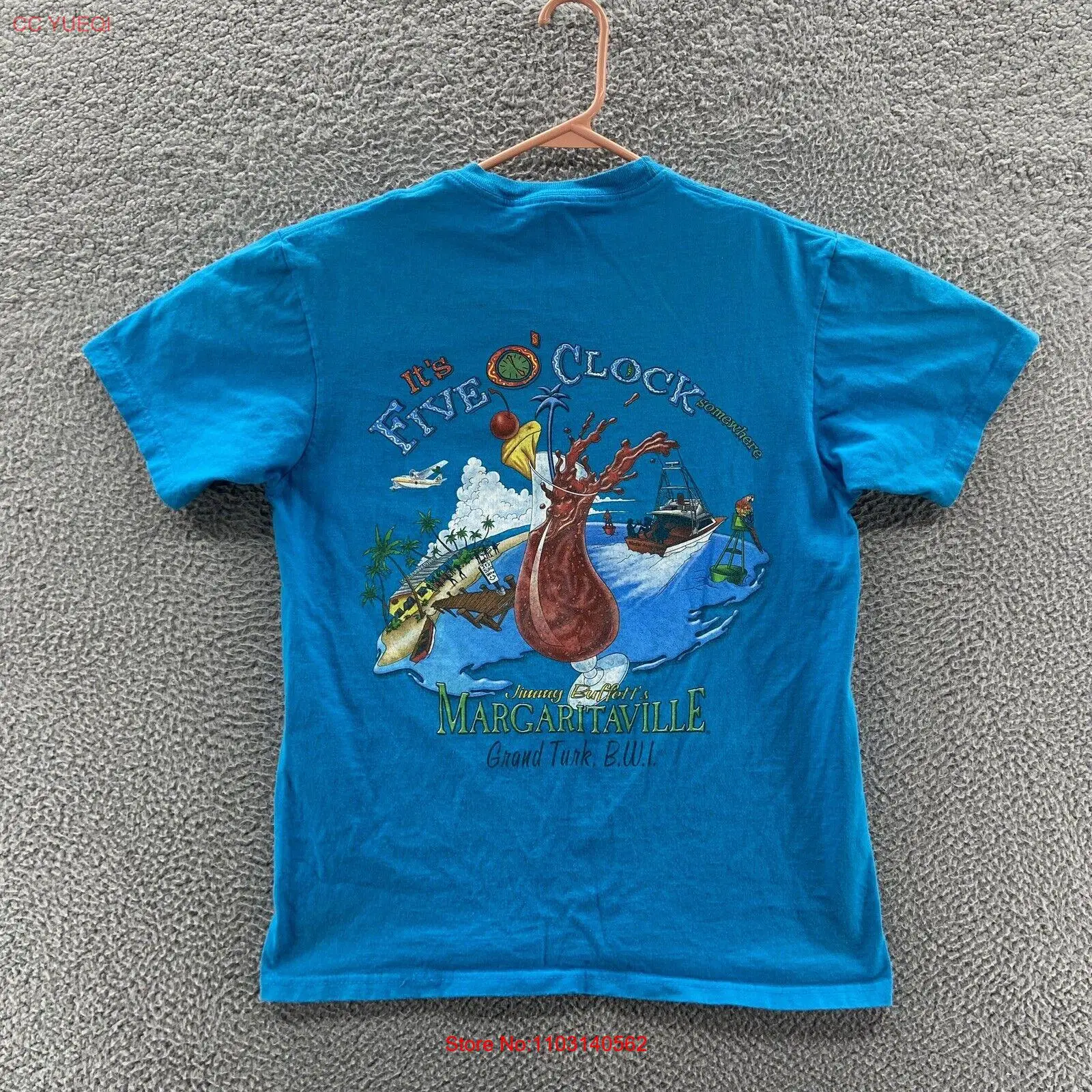 Margaritaville T Shirt Mens Medium Jimmy Buffet Graphic Liquor Blue Logo Fleece