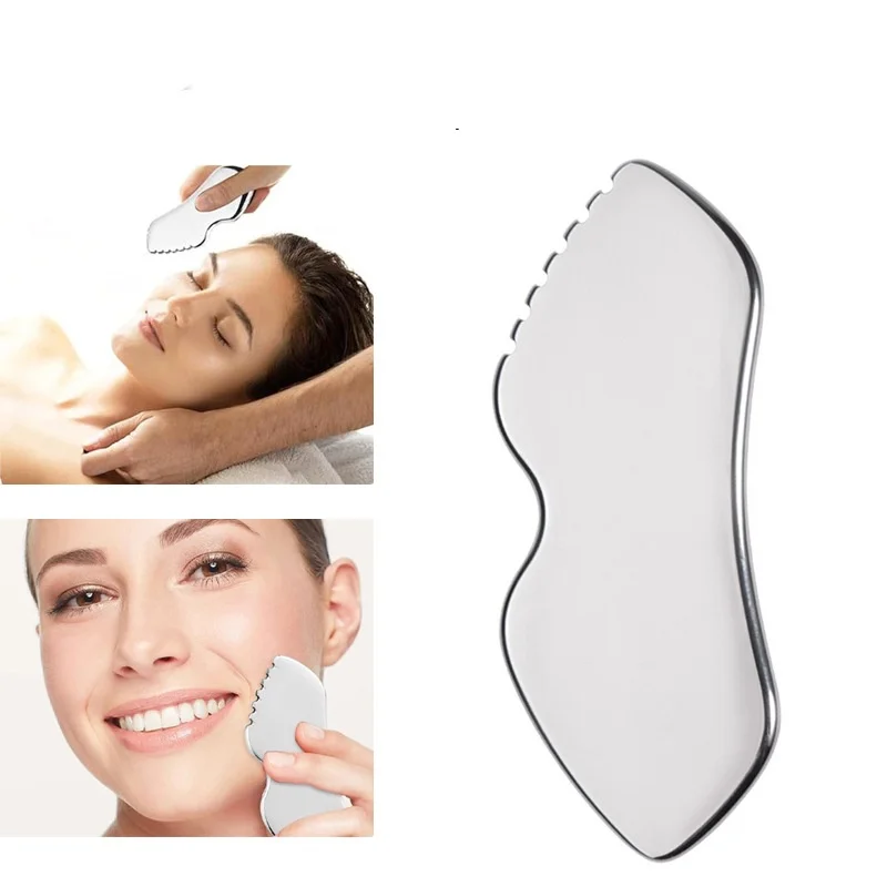 2pcs Stainless Steel Facial Gua Sha Massage Firming Tools Large Size Neck Body Face Metal Scraping Board Beauty Skin Care Set