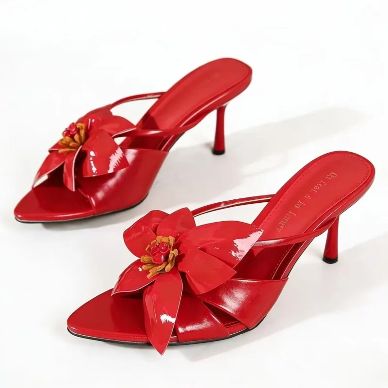 

Flower Decoration Designer Heels Sandals Women Peep Toe Pretty Vacation Designer Shoes Summer Casual Beach Slippers Women