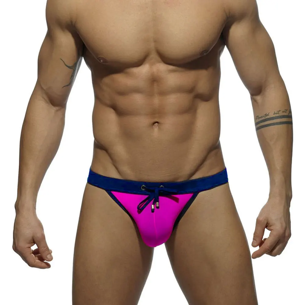 Sexy Bikini Men's high slit triangular swimming trunks, fashionable color blocking, simple beach swimsuit for Hawaiian Men