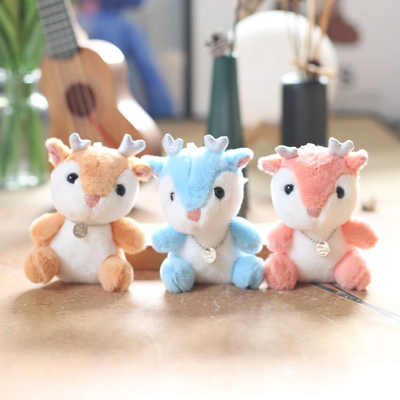 Internet Celebrity Cute Deer Pendant Plush Toy Cartoon Book Bag Hanging Decoration Keychain Doll Charms