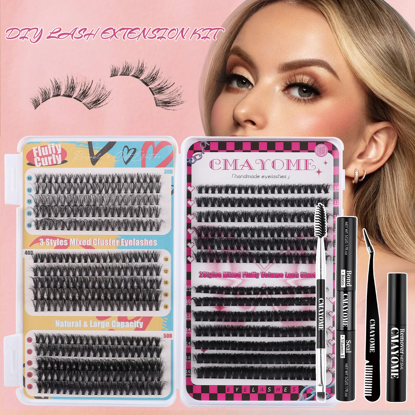 

Large Capacity DIY Eyelash Clusters Book Kit 60D 80D Mix Individual False Eyelashes Extensions Thick with Tweezer Bond Seal Set