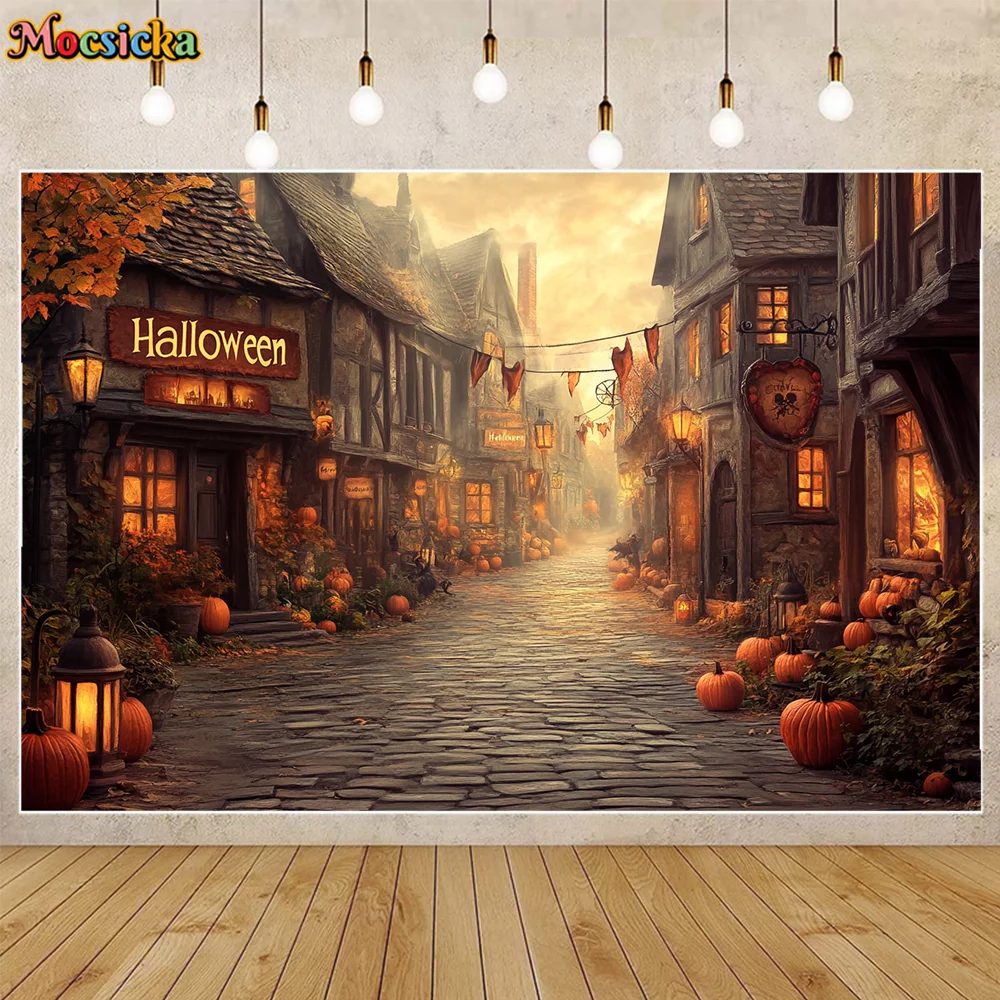 

Winter Christmas Town Backdrop Street Lamp Shope Village House Kids Portrait Photography Background Decor Photo Studio Props