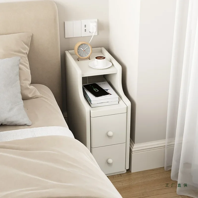 Ultra-narrow bedside table Modern simple mini small extremely narrow cream wind storage cabinet