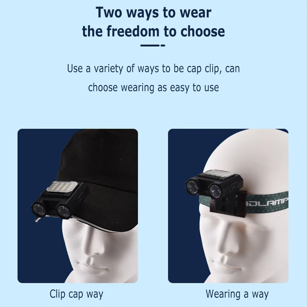 LED Sensor Headlight Cap Clip Light USB Rechargeable Headlamp Fishing Head Flashlight Hat Lamp Running Outdoor Emergency Light