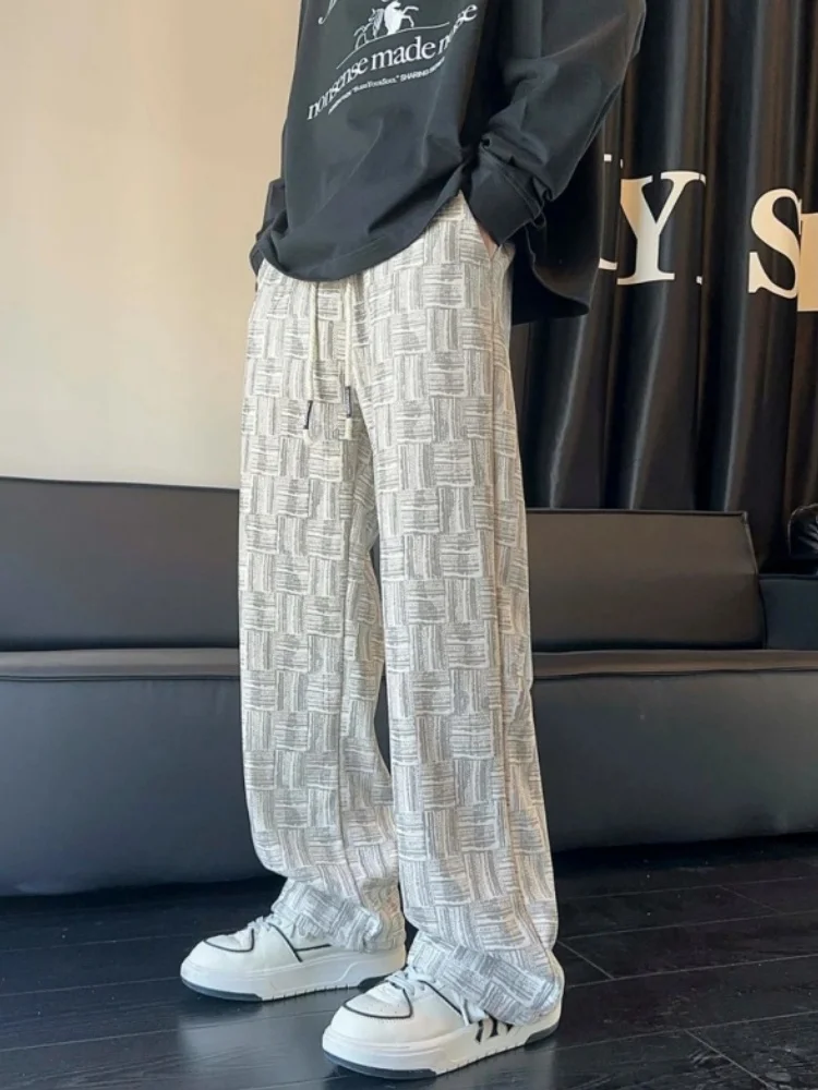 

Ice Silk Wide Leg Casual Pants Men Summer Draped Texture Woven Straight Leg Loose Fit Comfortable Leisure Trousers