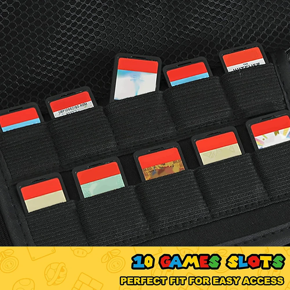 EVA-Aufbewahrungsschalter-Hülle, kompatibel mit Nintendo Switch/OLED, niedliche tragbare Switch-Tragetasche mit 10 Spielhaltern für Mario – Detail 20