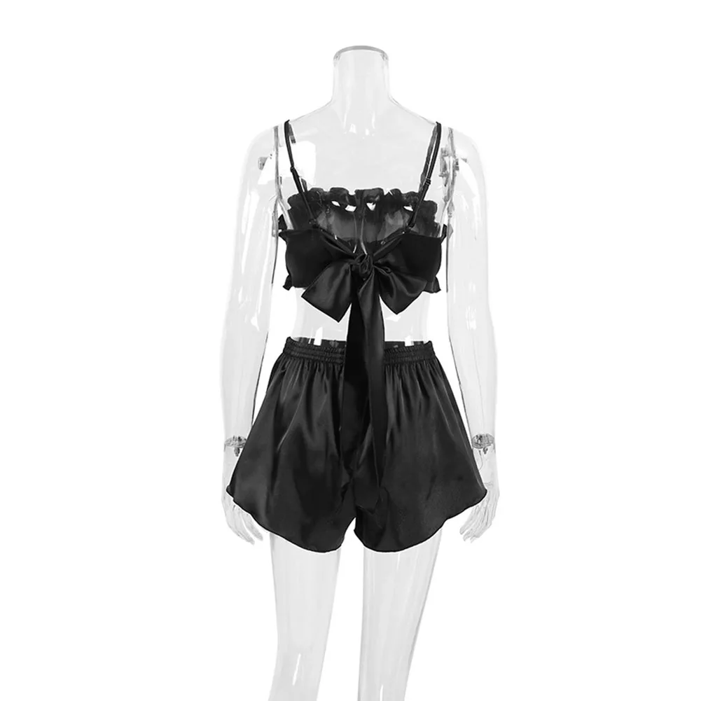 Pajamas Bottom Home Clothes Lace Up Pajamas Shorts Slight Strech Suspenders Two Piece Suit Womens Home Stylish