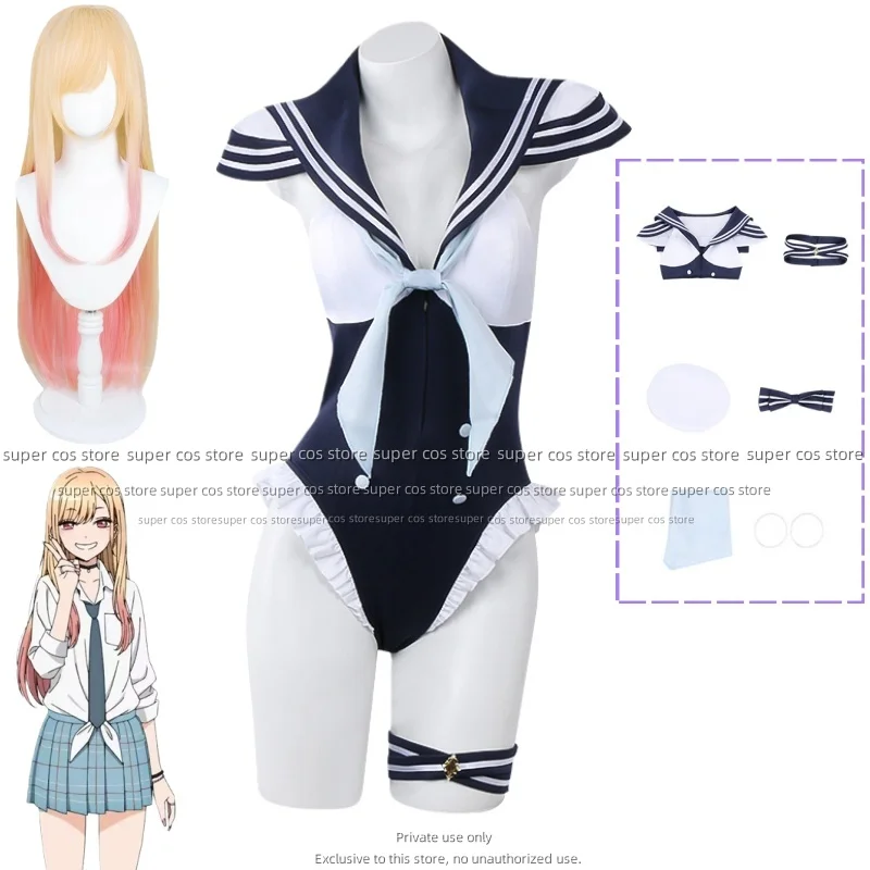 

Аниме My Dress-Up Darling Kitagawa Marin, карнавальный костюм, темно-синий стиль, комбинезоны, купальник, парик, женский сексуальный костюм для пляжной вечеринки