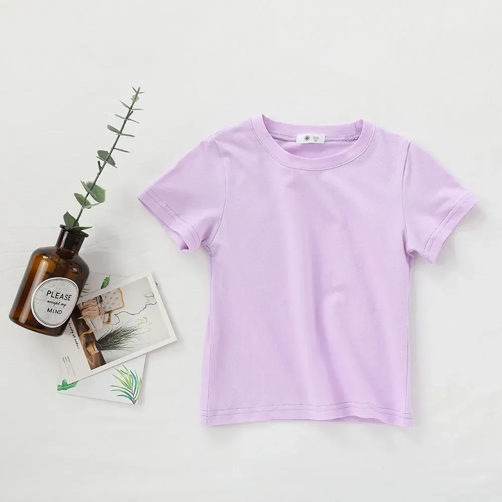 Summer Kids Cotton Tees Top Solid Color T-shirt Versatile Short Sleeve Kindergarten Student Class Uniform for Boys and Girls - Image 4