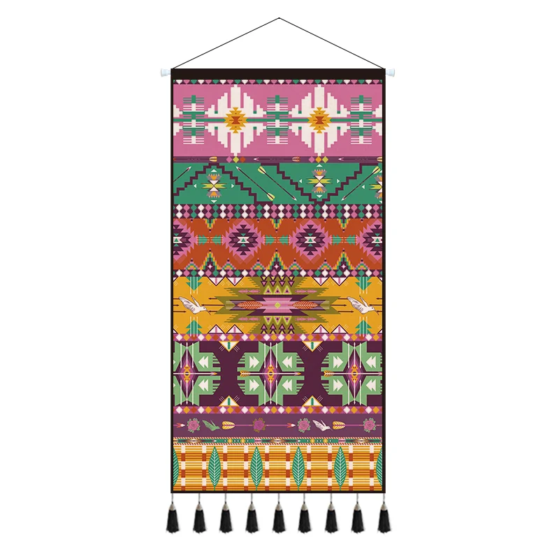 Ethnic Tapestry Wall Hanging, Boho Chic Woven Fabric Art for Restaurant Homestay Background, Aesthetic Room Decor Canvas Print