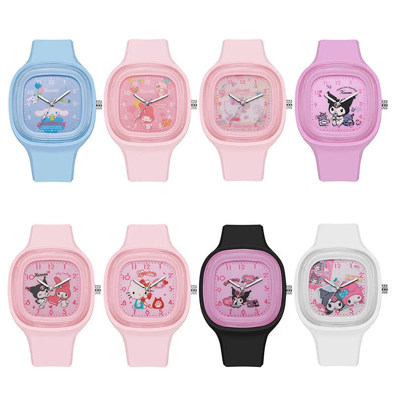 New Cartoon Hello Kitty Children Watches for Girls Soft Silicone Band Square Kids Quartz Watch Women Birthday Gift Wristwatch