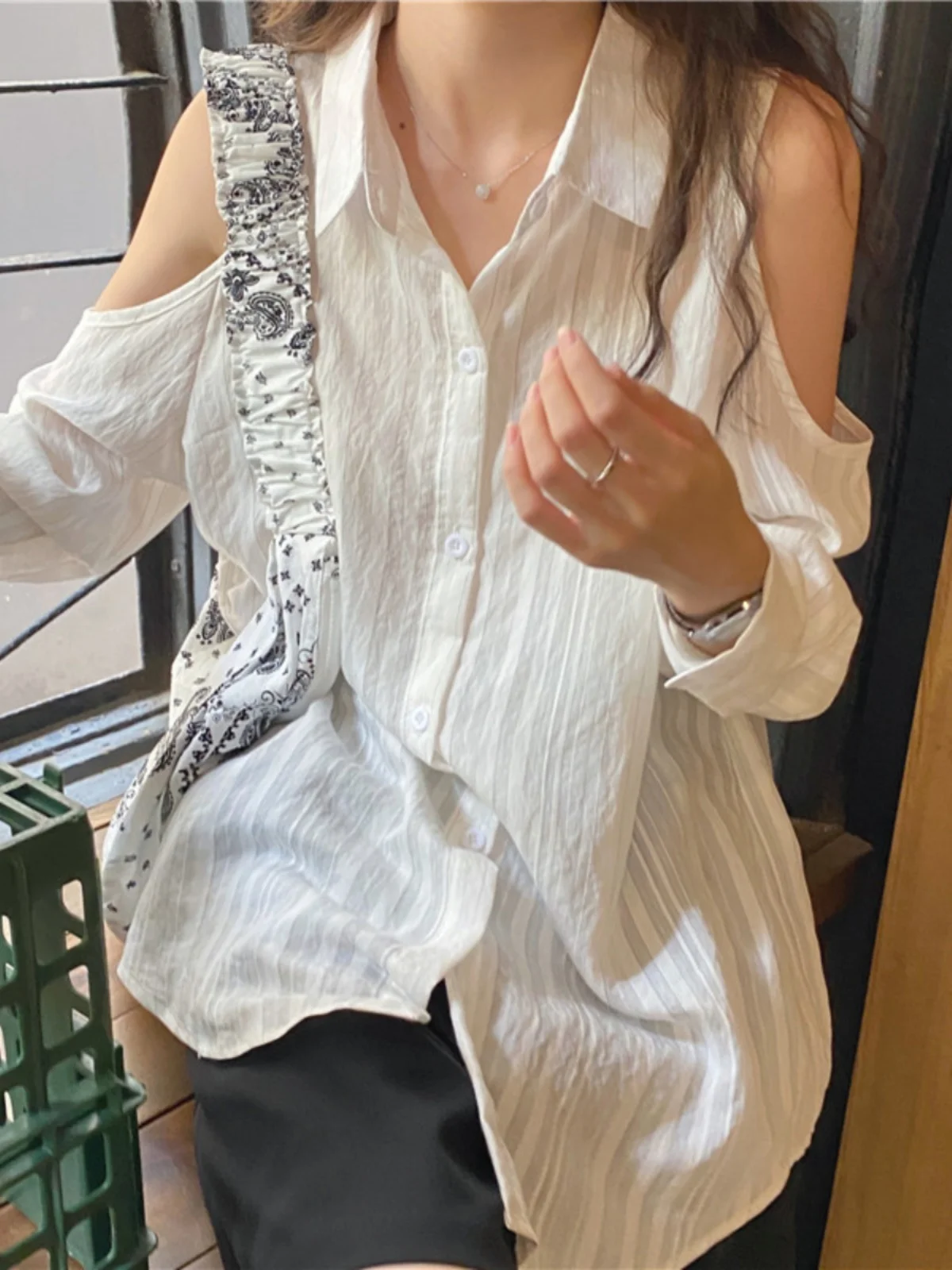 فضفاض البول بئر طويل Sve المرأة irt الصيف تصميم الكورية Sle مستقيم قطع متجدد الهواء طويل طول التعرض الأعلى #3