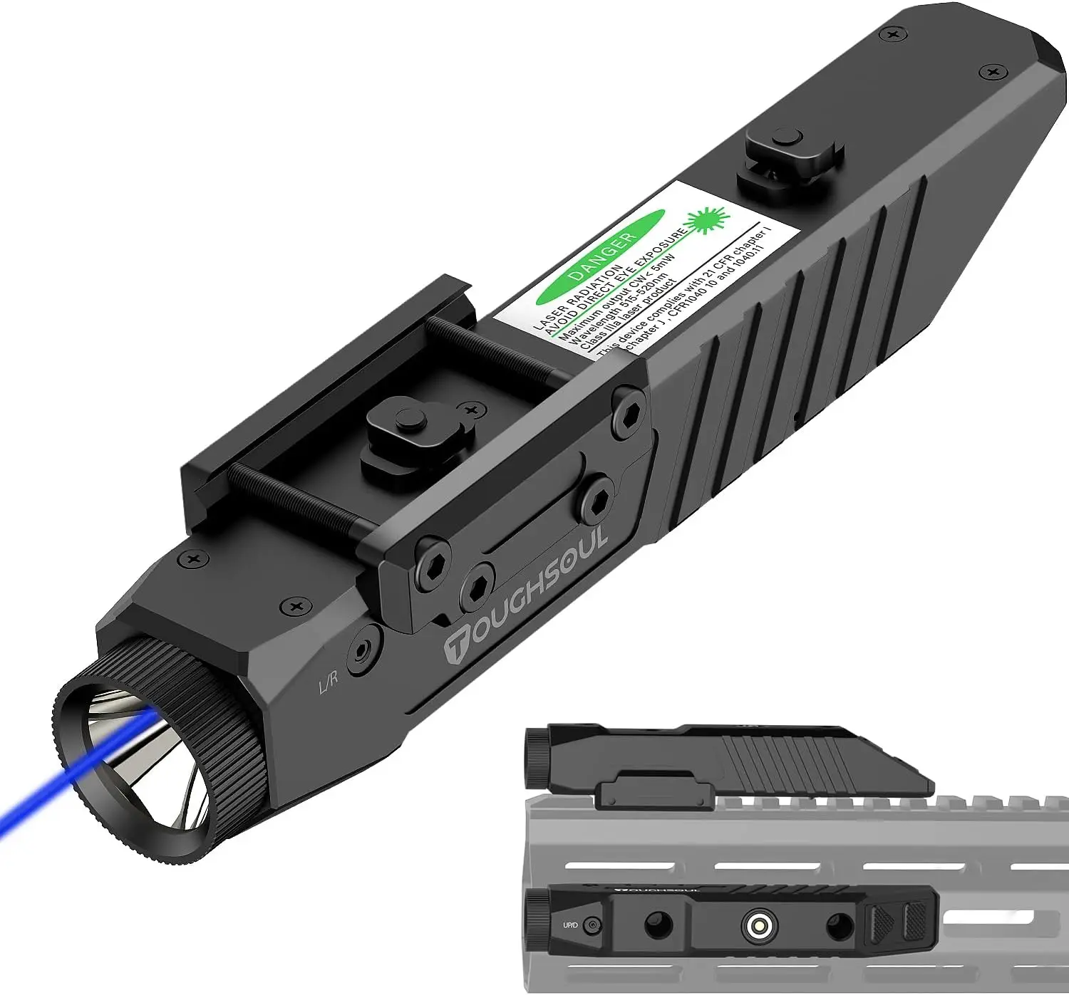 

2-in-1 Tactical Flashlight with Blue Laser Sight, 1450 Lumen, Rechargeable Battery, Compatible with Picatinny and M-Lok Rails