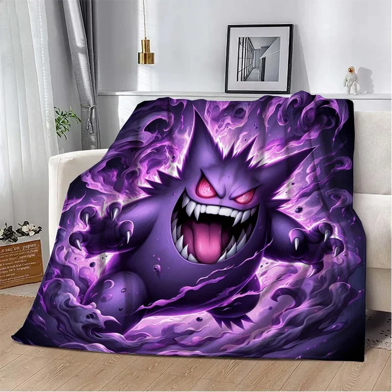 Japanese Anime Pokemon Gengar HD Cartoon Plush Blanket for Bed Sofa Soft Flannel Throw Fluffy Children Picnic Blankets Kids Gift