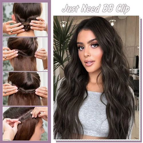 Imagen 2 del producto Extensiones de cabello sintético largo con Clip, extensiones de cabello ondulado con Clip, 6 unidades/juego, postizos sintéticos degradados, Rubio, marrón y grueso