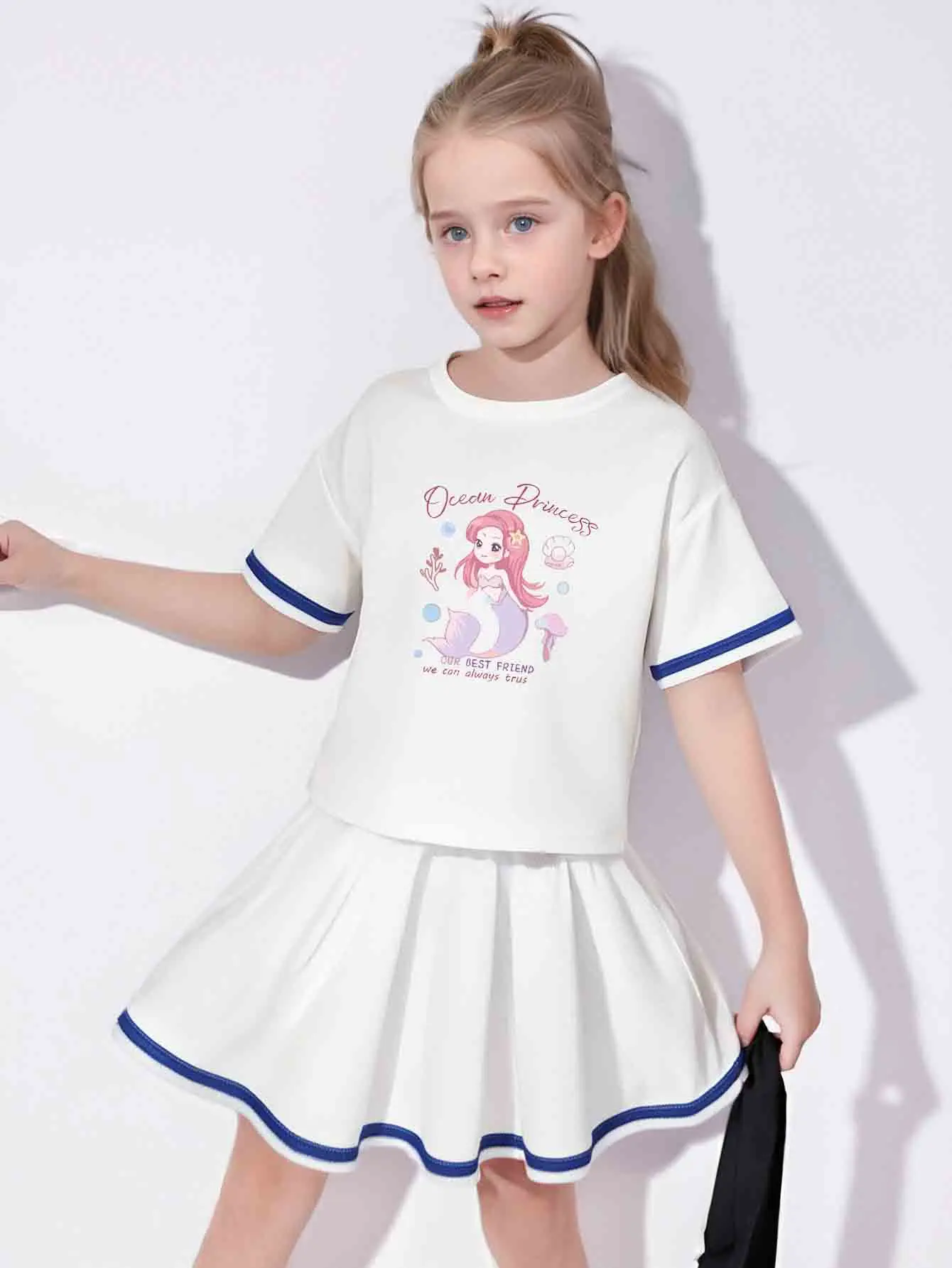 conjunto-de-blusa-de-manga-curta-saia-plissada-de-verao-para-meninas-conjunto-de-duas-pecas-estampa-little-mermaid-casual-e-confortavel-adequado