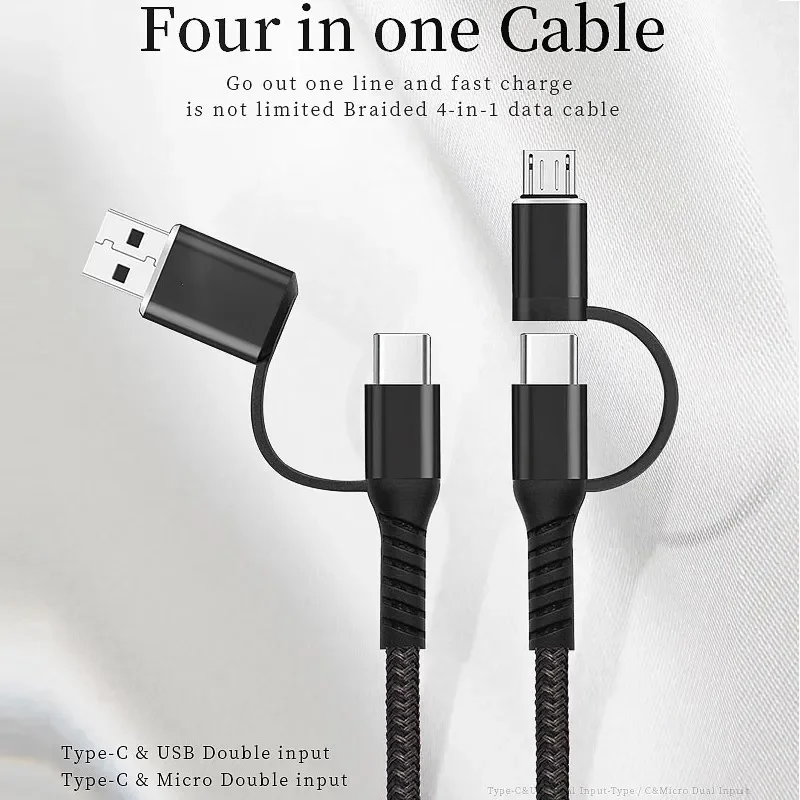 4 In 1 Usb Type C Fast Charging Cable for Huawei Iphone 14 Pro Max PD 60W 3A Usb Type-C Cable for Samsung Xiaomi Redmi