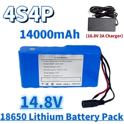 4S4P 14.8V 14Ah Lithium Battery Pack 18650 LED Night Fishing Light Heater Miner's Light Amplifier Battery BMS + Charger