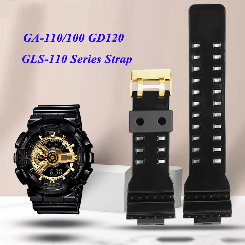 Gelang jam silikon Matte mengkilap UNTUK Casio seri hitam emas GA-110 GA100 GD120 GLS-110 Aksesori tali kamuflase olahraga 16mm