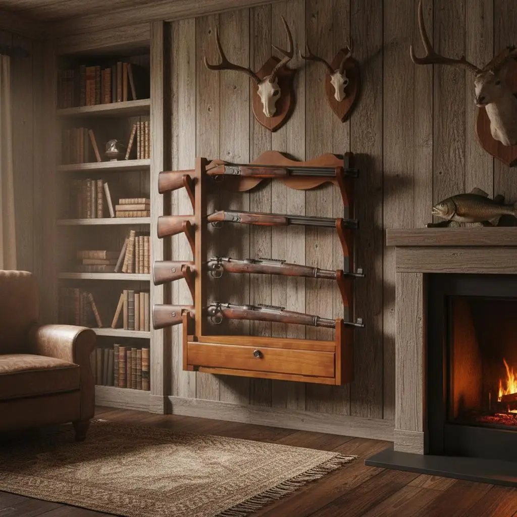 

Настенный кронштейн для оружия из массива дерева, 23,6x20,8 дюймов, для домашнего хранения, демонстрации коллекции оружия, для охотничьей комнаты, на 4 ружья, вместимость 13 единиц