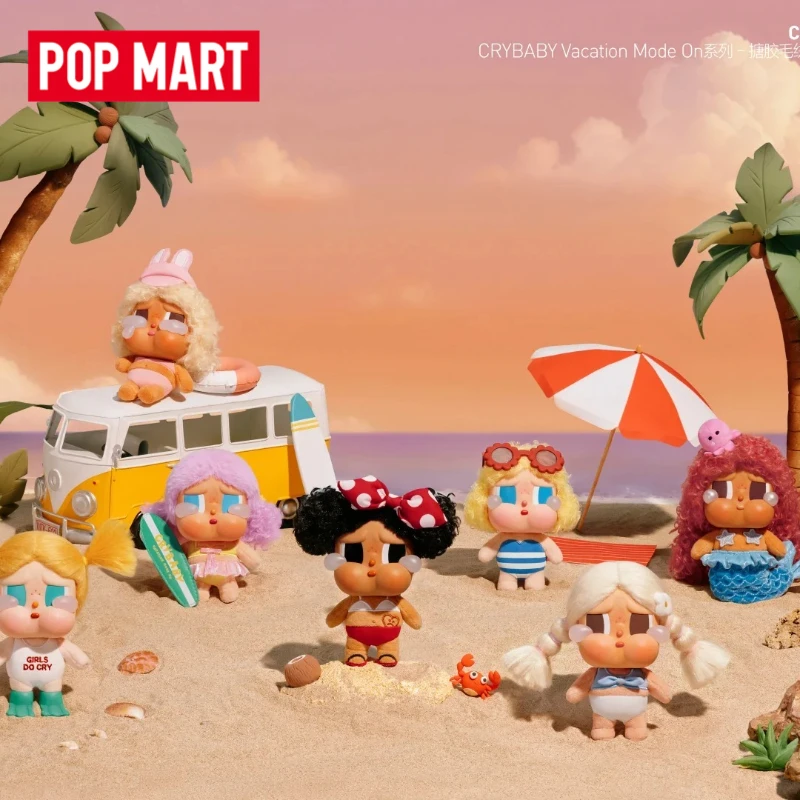 POPMART CRYBABY Modo de férias na série Caixa cega de vinil Coleção moderna Brinquedos Kawaii Mochila Pingente Ornamentos Boneca de pelúcia Presente