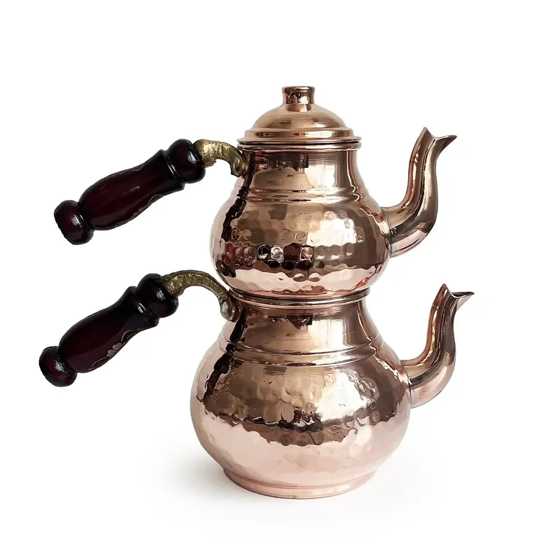 Handmade Hand Hammered Classic Copper Turkish Stovetop Kettle Teapot Set Shark Anatolia Brand for Hotel/Restaurant Use