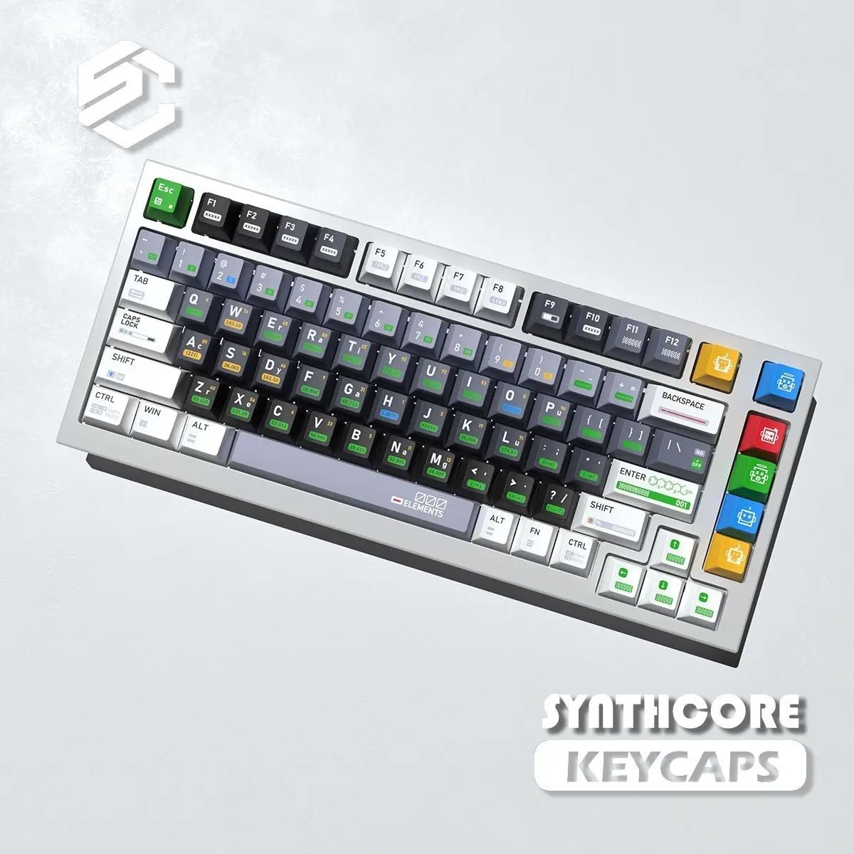 Creative Chemical Elements Keycaps 130 Keys PBT Top PC Bottom Transparent Cherry Profile Keycaps for Mechanical Gaming Keyboard