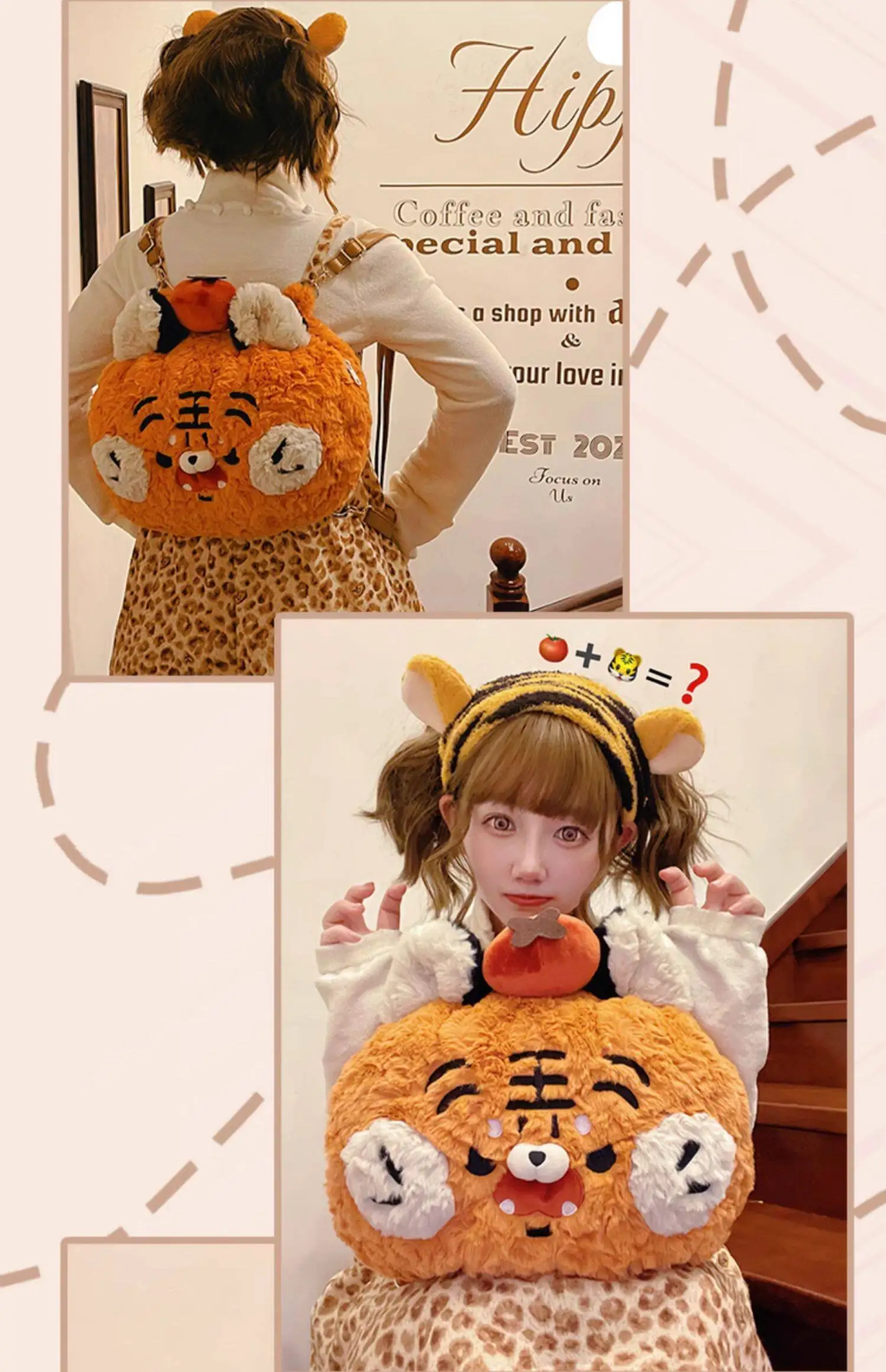 

Original Bag Italian Tiger Persimmon Eyeing Lolita Single Shoulder Messenger Bag Women Large Cute Plush Doll Large Capacity Girl
