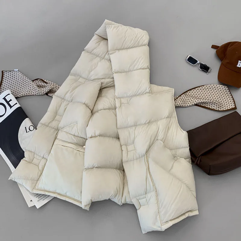 Women Waistcoat 2025 New Autumn Winter Warm Hooded White Duck Down Leisure Women Down Vest Solid Color Women Down Jacket H480