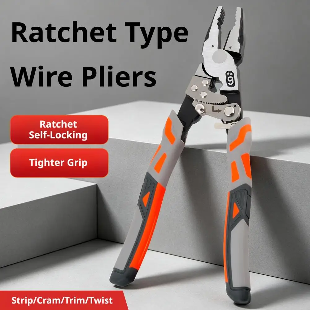 Wire Pliers Industrial Grade Multifunctional Self-Locking Wire Stripping Crimping Wire Breaking Pliers Electrician Clamping Tool