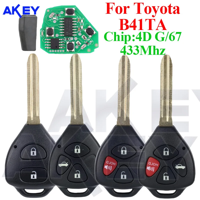 B41TA Smart Car Key For Toyota Forruner Hilux Innova Corolla Innova Yaris 2/3/4Button 433Mhz 4D 67 G Chip 89070-52E61