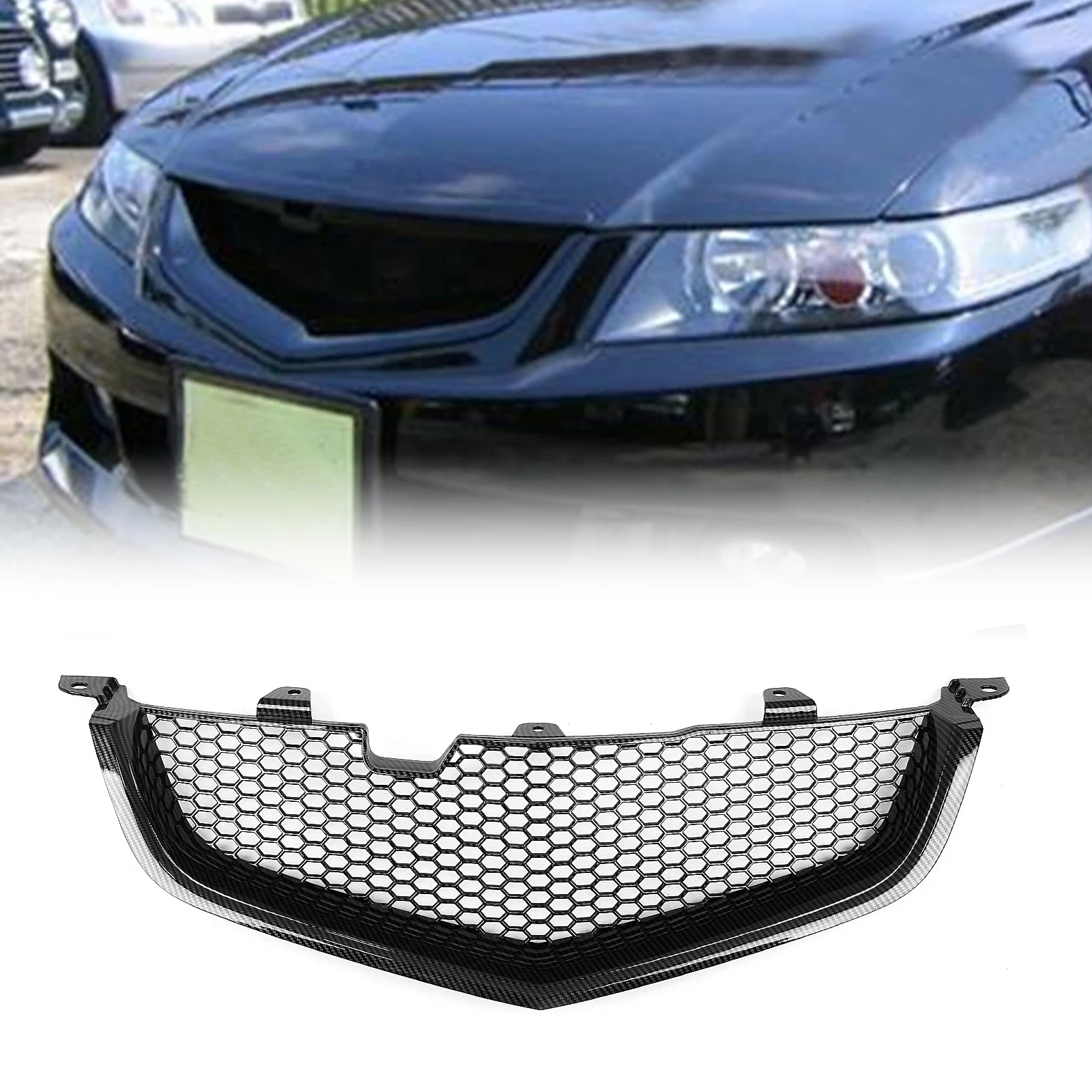 

For Honda Accord CL7 Euro R Acura TSX 2003-2005 Front Grille Racing Grill Upper Bumper Hood Mesh Grid