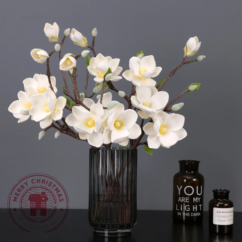 

50cm Artificial Magnolia Simulation Single Branch Magnolia Lifelike Fake Flower Home Decoration Vase Floor Flower Arrangement