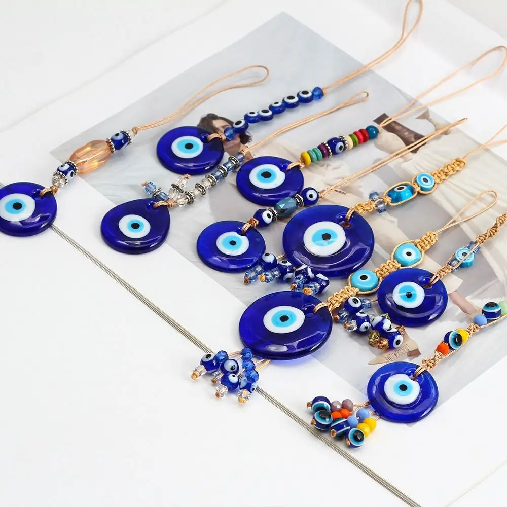 Retro Glass Pendant Handmade Craft Colorful Bead Demon Eye Pendant Car Hanger Decoration Home Wall Hanger Blue Eye Key Chain