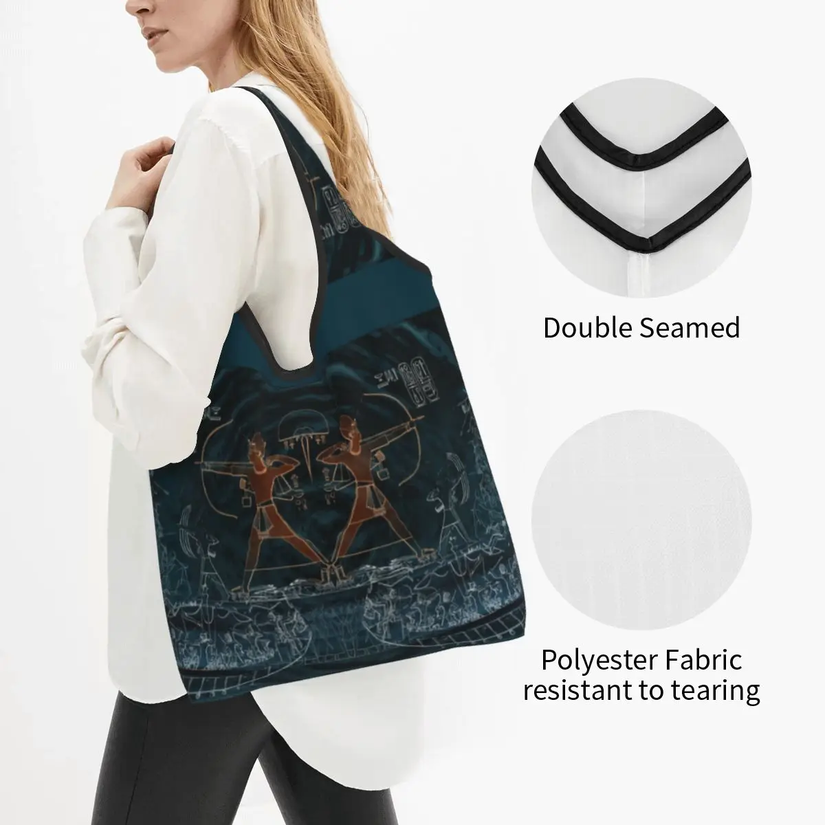 Funny Sea Peoples Battle Ramses Shopping Tote Bag Portable Egypt Egyptian Art Grocery Shoulder Shopper Bag