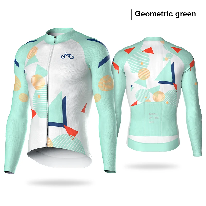 INBIK Langarm-Radtrikot für Herren, Rennradbekleidung, Fahrradshirts, schnelltrocknendes Fahrrad-MTB-Trikot mit durchgehendem Reißverschluss und Taschen