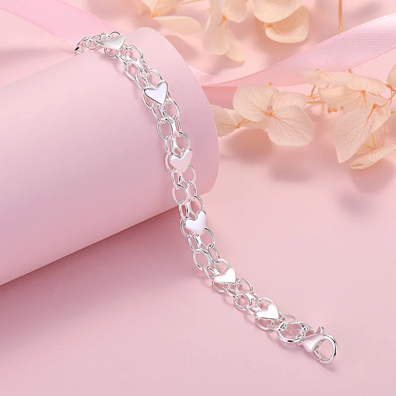 New original design 925 Sterling Silver romantic heart bracelet for women fashion jewelry wedding party Valentine\'s Day gifts