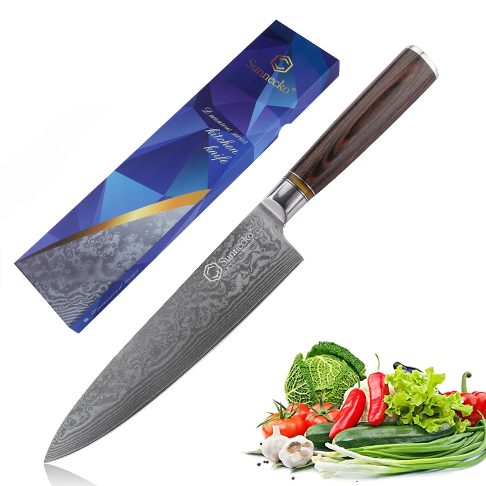 

Sunnecko 8 Inch Chef's Knife VG10 Damascus Steel Utility Meat Cutting Knife Japanese Sashimi Kitchen Knife Pakkawood Handle