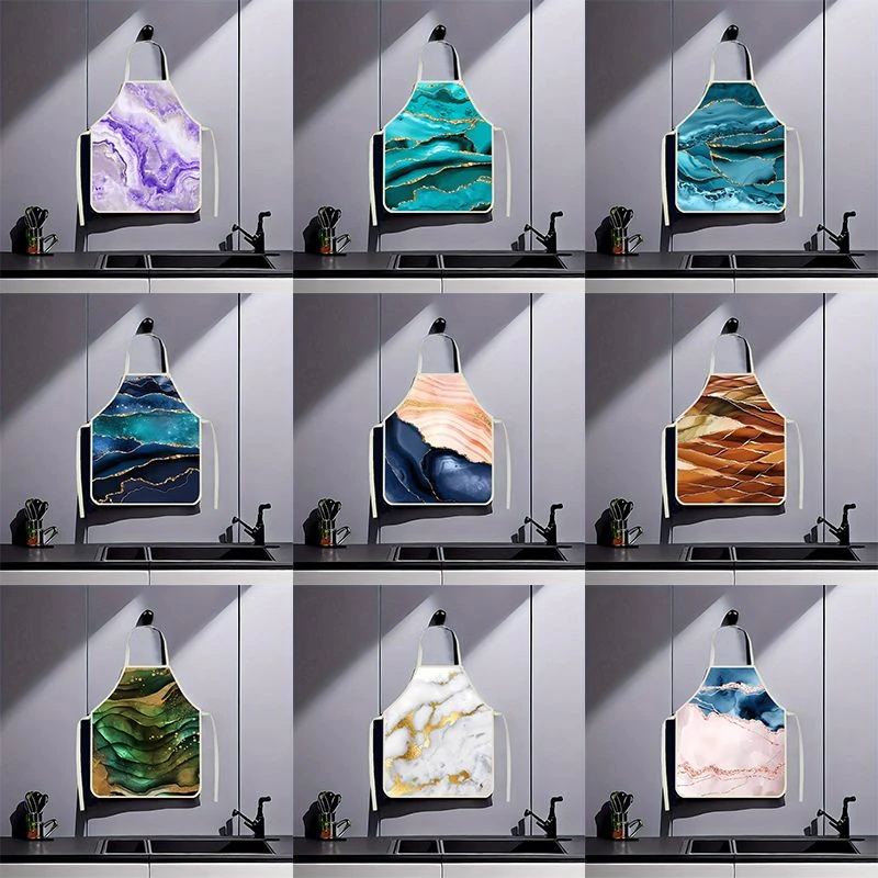 

Chinese Light Luxury Marble Pattern Printed Apron Adult Sleeveless Kitchen Home Baking Waist Circumference