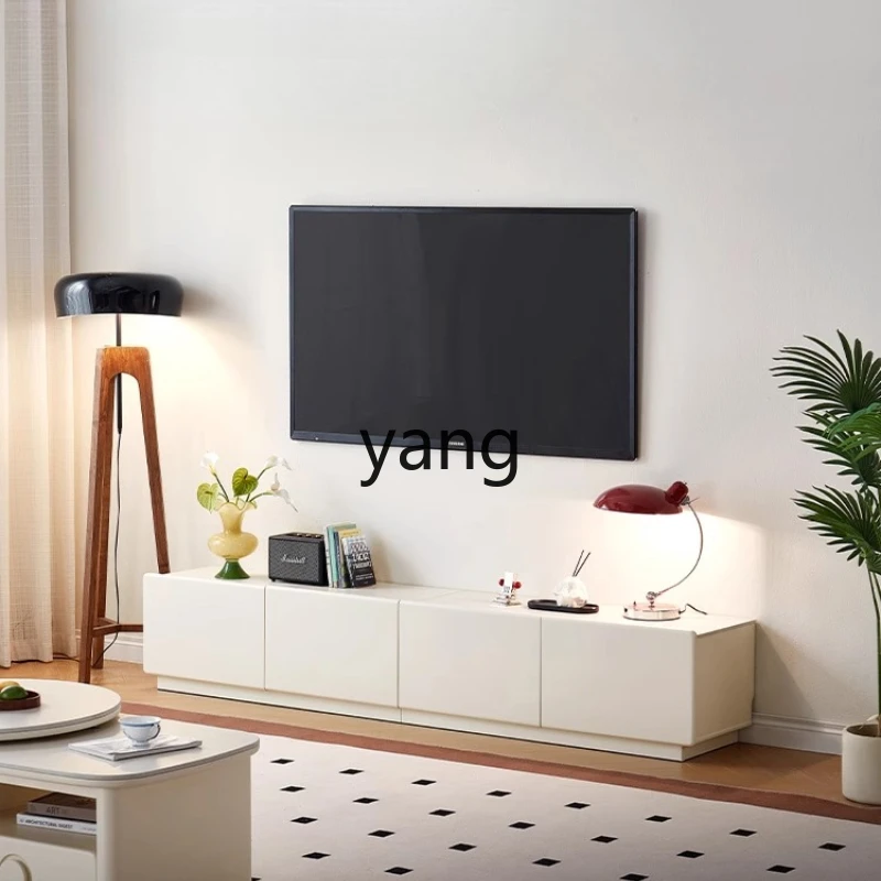 

YHM Cream Style Solid Wood Rock Slab TV Cabinet Coffee Table for Living Room Home Use