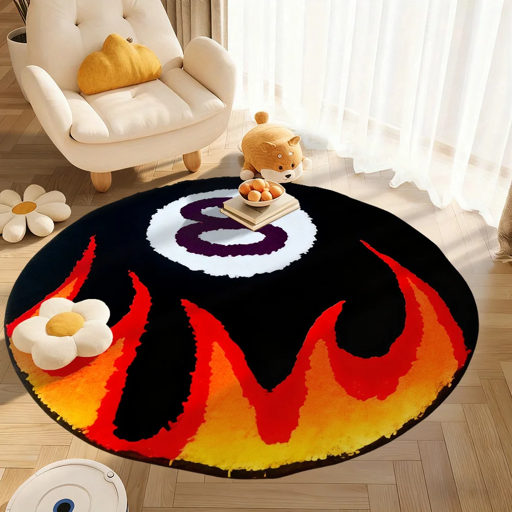 Flame Eight Ball Rug Round Flannel Soft Non Slip Floor Mat for Bedroom Living Room Game Room Decor Cool Gaming Gift Idea