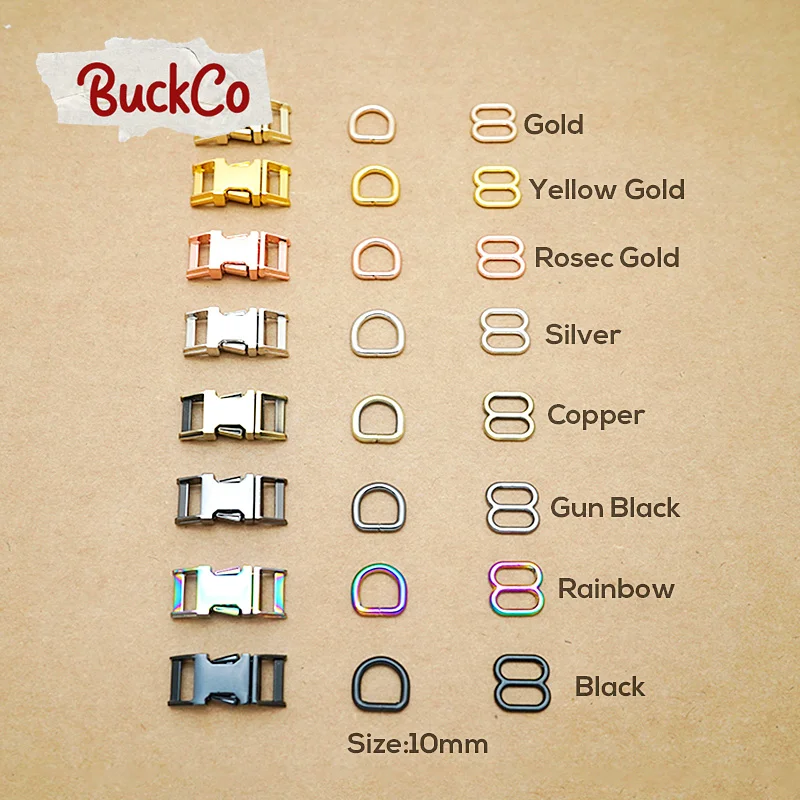 10pcs/lot(metal buckle+adjust buckle+D ring)for garment luggage backpack dog collar DIY accessory 8 Colours 15mm to 30mm 4 size