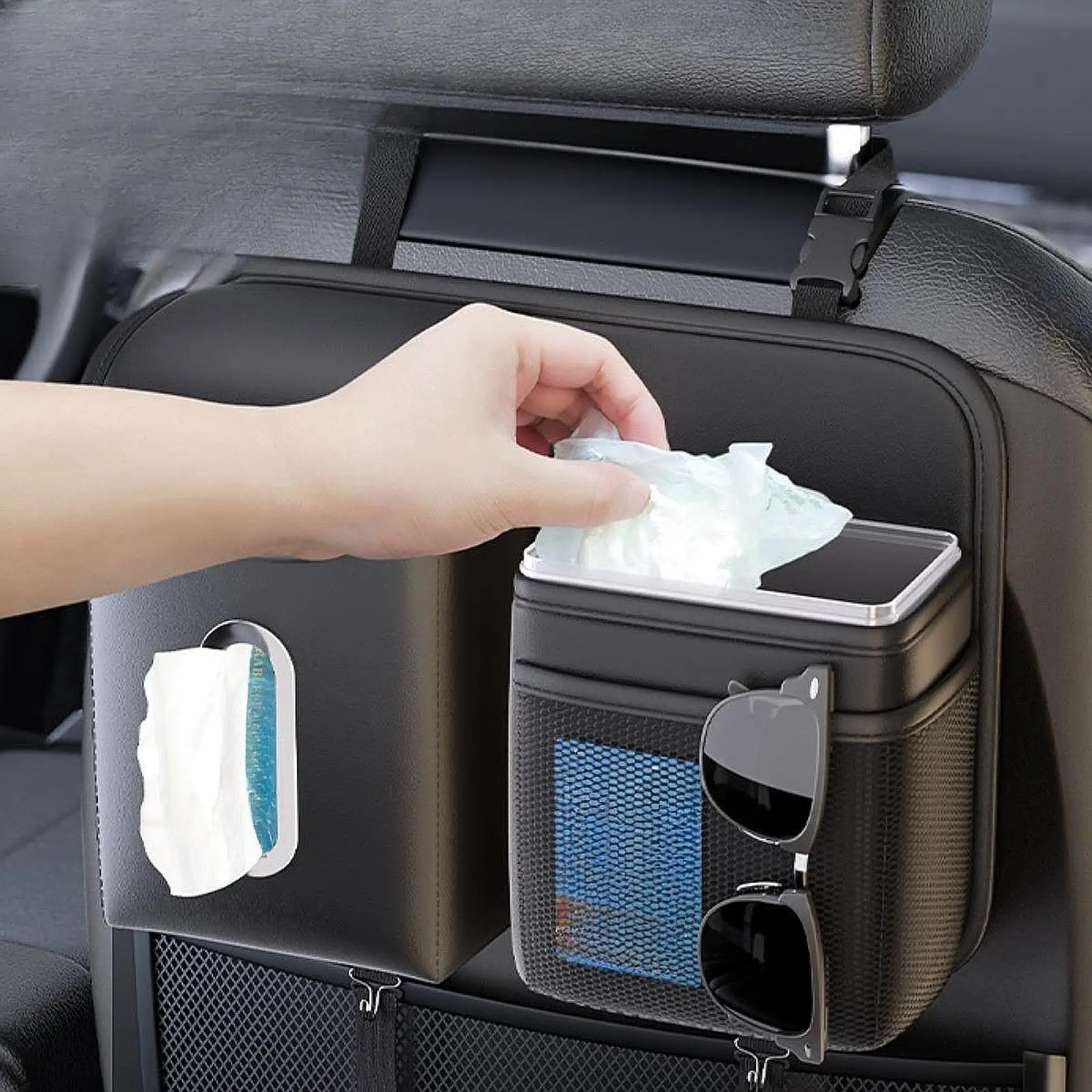 Backseat Storage Organizer PU Leather Car Accessory Seatback Storage Bag for Car Seat Document Accessory