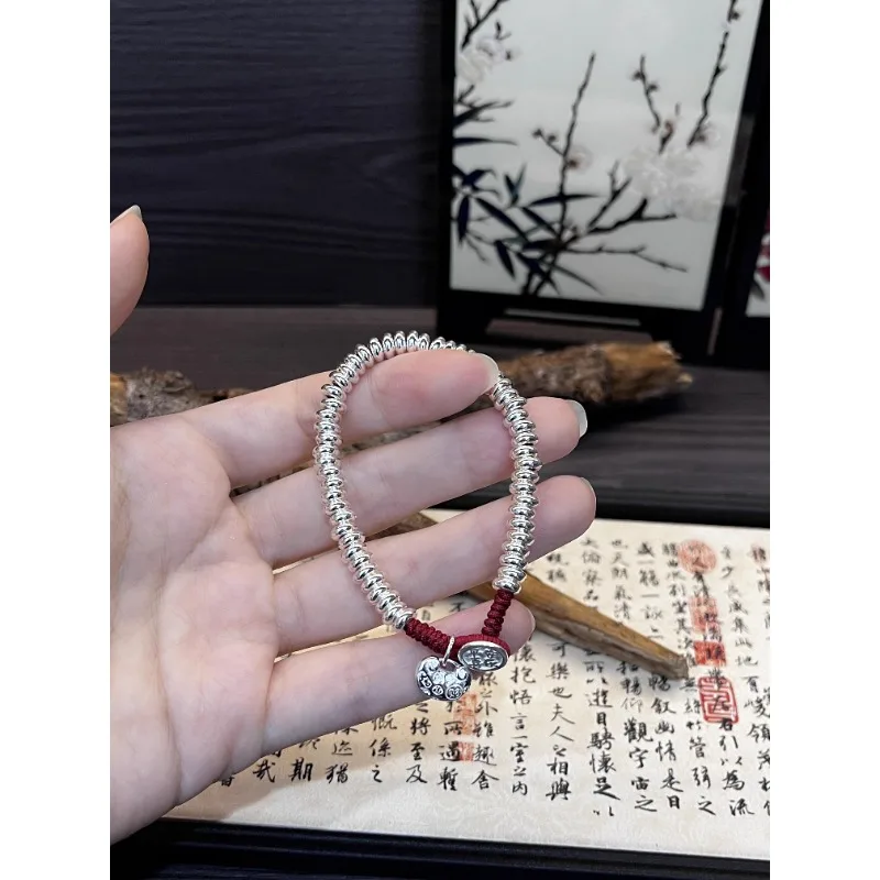 الصلبة جيان قفل أمان الفضة الاسترليني ملفوف سوار جديد عيد ميلاد الصينية حسن الحظ حبل أحمر سوار
