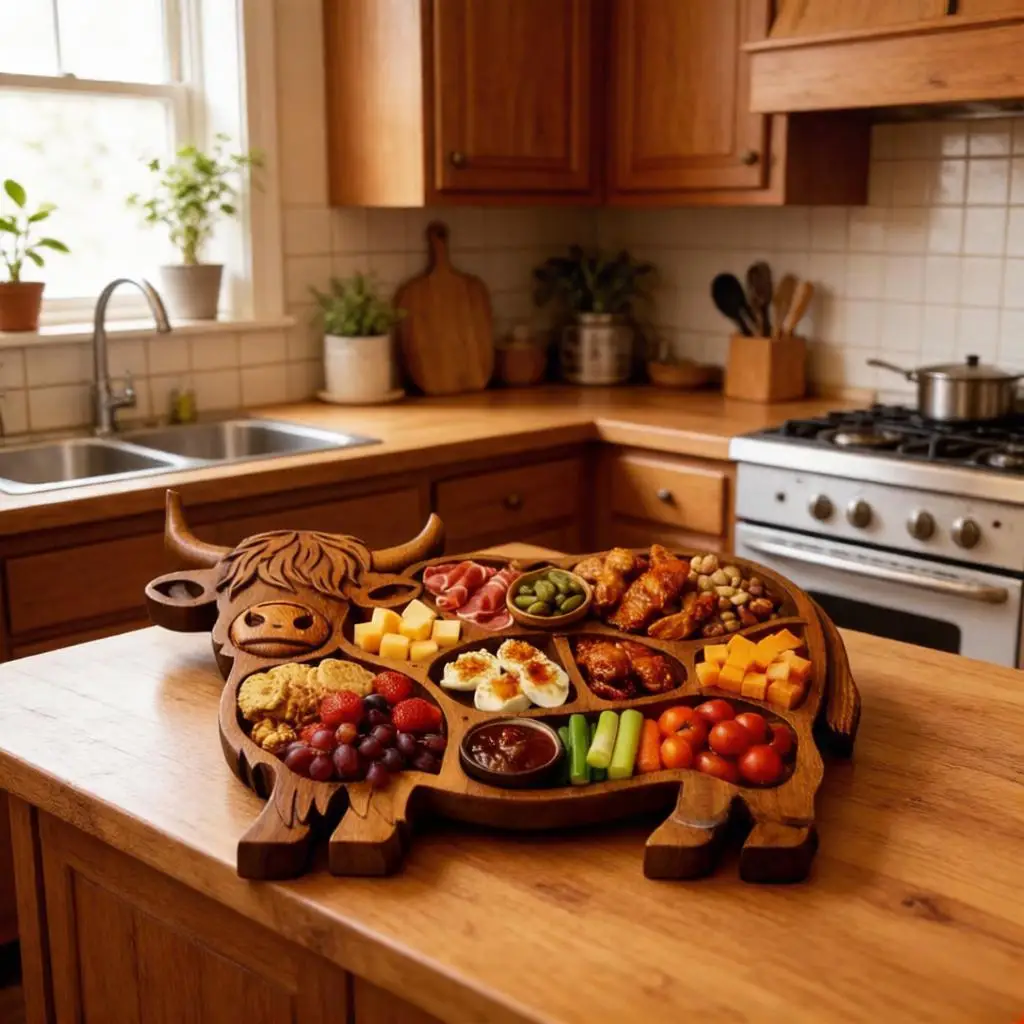 

Стильный и привлекательный деревянный поднос для еды, большой вместительный поднос для закусок, прочная деревенская разделенная сервировочная доска для кухни и рабочего стола