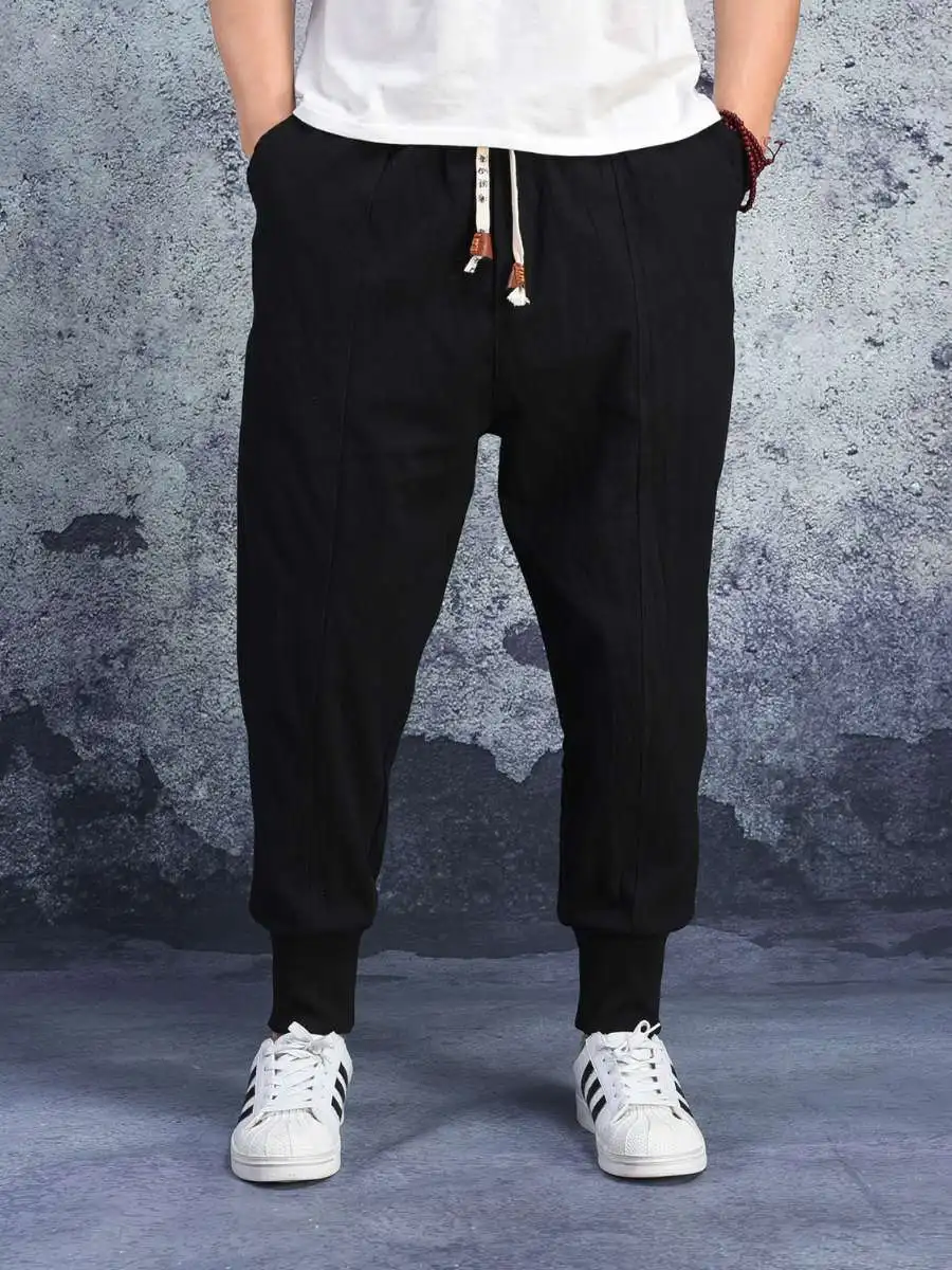 

New Summer Men's Loose Cotton Linen Flng Squirrel Pants Chinese Sle Long Trousers Casual Pants Loose Fit Comfortable